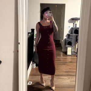 SHEIN Burgundy Button-Down Midi Dress
